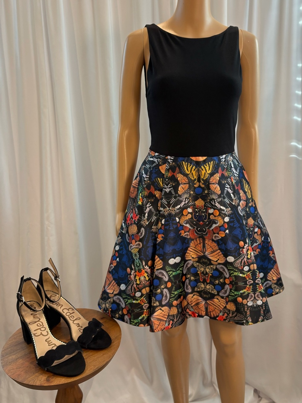 Alice + Olivia Amabel Royal Butterfly Box Pleat Dress Size 2 EUC